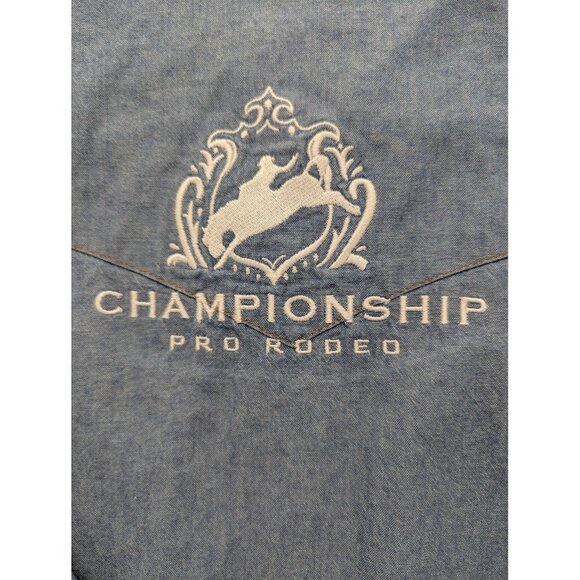 Wrangler Championship Pro Rodeo Shirt Mens Medium Blue Denim Western Snap - Picture 7 of 11